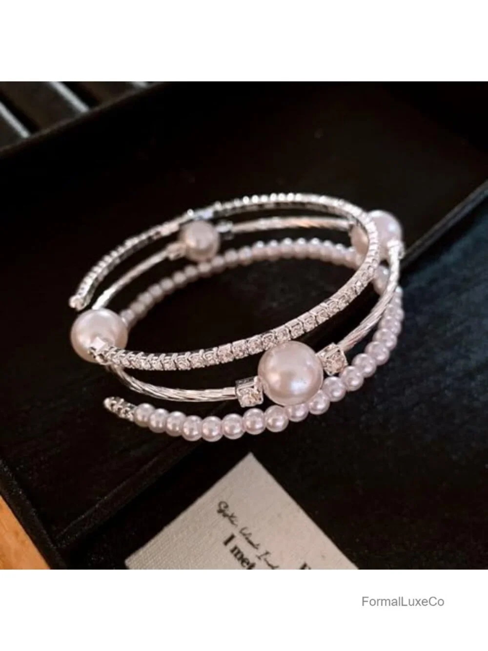 Vintage Multi-Layer Pearl Rhinestone Wrap Bangle Bracelet 1920s Wedding